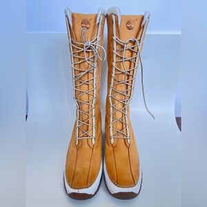 Timberland Boots Womens 10 Nubuck Leather Euro Dub Spin Tall Platform Lace Up